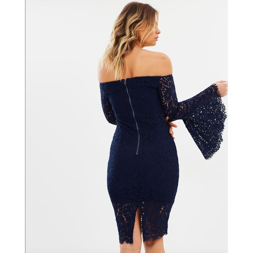Bardot Solange Dress Size M Black Lace Bell Sleeve Strapless Goth Formal Witchy